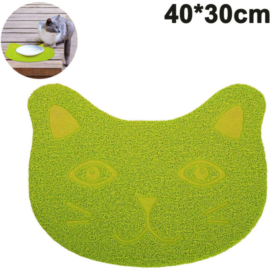 Cute Cat pvc Food Bowl Pad Non-slip Food Mat for Dog Cat Puppy, green