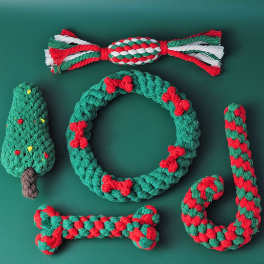 Ilovemilan - 5 Pet Cotton Rope Toy Dog Cat Chewing Toys Pet Dog Chew Toy of Christmas Design Puppy Kitten Toys Pet Supplies