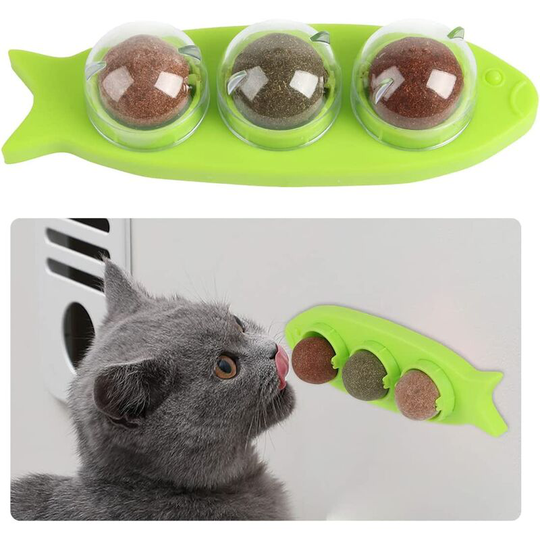 Catnip Balls, Edible Wall Mounted Catnip Candy, 3 in 1 Catnip Ball, Rotating Catnip Ball Toy Ball, Improve Packaging to Prevent Mold