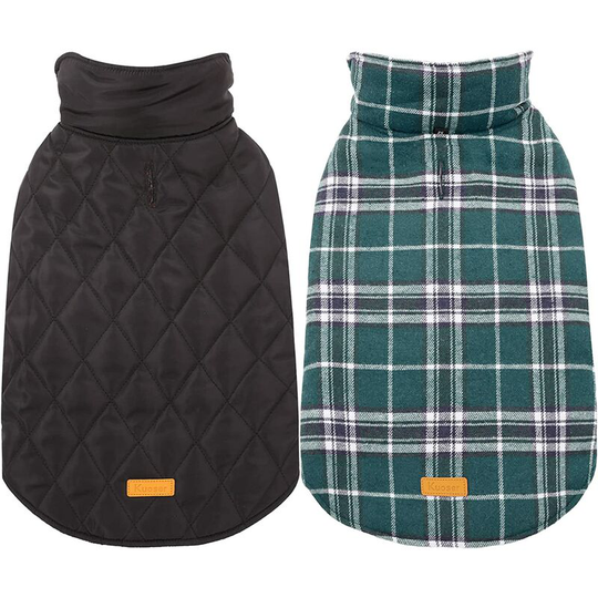 Joorrt - Warm Dog Coat, Reversible Dog Jacket Waterproof Dog Winter Coat British Style Plaid Dog Clothes Pet Dog Cold Weather Coats Cozy Snow Jacket