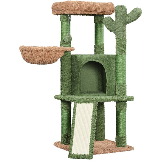 42'H Cactus Cat Tree Cat Furniture Cat Tower, Green/Brown - green/brown - Yaheetech