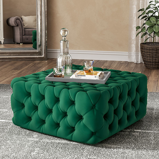 Livingandhome 82cm Deep Button Square Velvet Footstool,Green