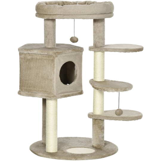 Cat Tree for Indoor Cats Tower w/ Ramp, Bed, Cat House, Toy Ball - Brown - Brown - Pawhut