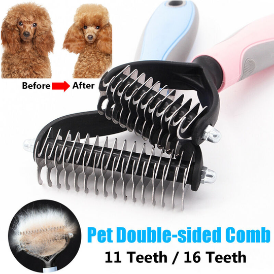 11/16 Teeth Double Sided Stainless Steel Pet Fur Brush To Remove Pet Hair Clipper Cat Grooming Comb Tools (Pink, s 11 Teeth)