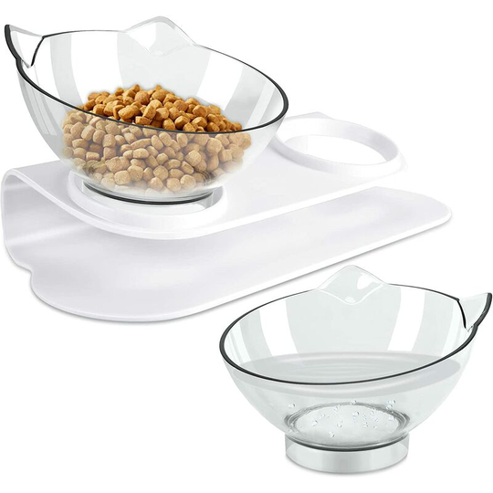 Double Pet Food Bowl with Raised Stand for Cats and Small Dogs