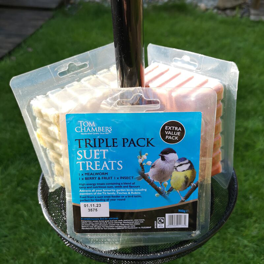 Three Pack of Wild Garden Bird Suet Treat Blocks Containing Insect, Berry and Mealworm - Tom Chambers