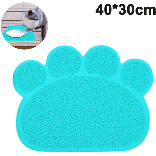 Pvc Pet Dog Cat Puppy Kitten Dish Bowl Food Water Placemat Mat Paw Shape, blue