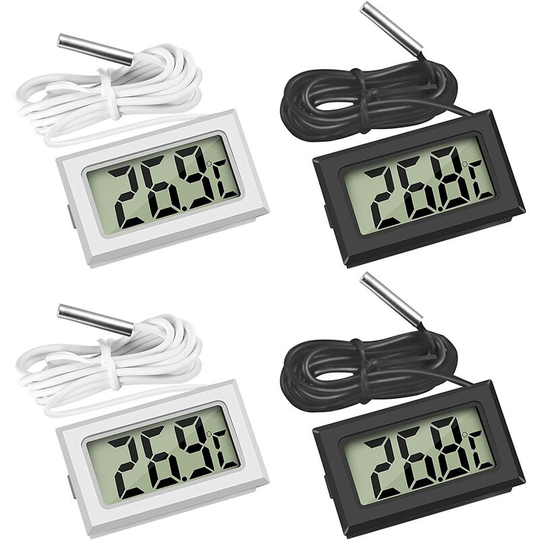 Bearsu - Mini Digital lcd Thermometer Temperature with Temperature Probe Sensor Tester for Refrigerator Freezers Aquarium (2X Black 2X White)