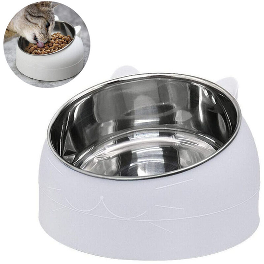Stainless Steel Cat Bowls,Tilted Cat Dog Bowl Removable Water Food Feeder Bowl,Non-Skid & Non-Spill for Small Medium Large Cats Dogs, white