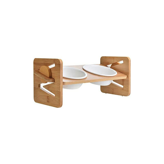 Raised feeder for cats and small dogs, adjustable with 2 ceramic bowls and non-slip feet