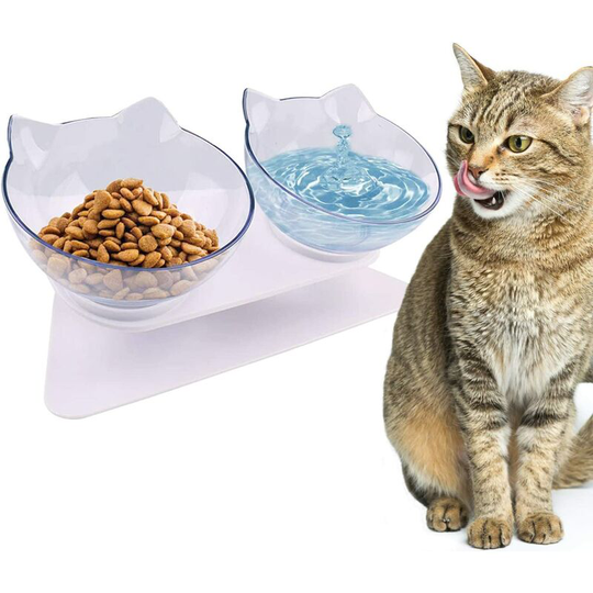 Double Cat Bowls, 15° Inclined Cat Bowl, Cat Vomit Guard Bowl, Elevated Cat Bowl, Non-Slip Adjustable Pet Food Bowl