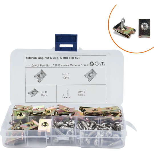 100pcs-No.10 Galvanized u Shaped Nut Set, Manganese Steel Nut with Stainless Steel Self Tapping Screw