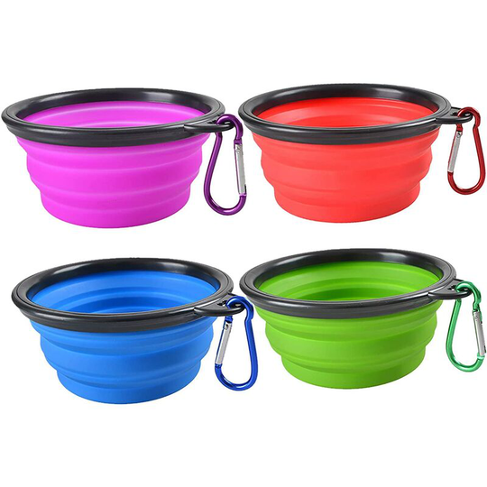 Collapsible Dog Bowls, Portable Foldable Dogs Cats Travel Water Food Bowls with Carabiner Clip for Walking, Traveling,Hiking (4 Pack)