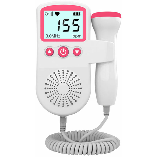 Baby Fetal Doppler Heart Rate Monitor for Pregnancy 50-230 bpm Measurement Range 3 MHz Fetal Heart Rate Detector with Handheld lcd Display, Pink