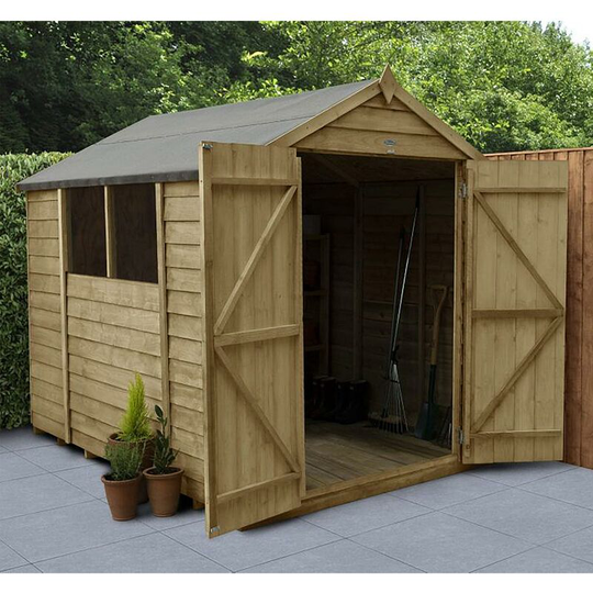 6ft x 8ft Overlap Pressure Treated Double Door Apex Garden Storage Shed