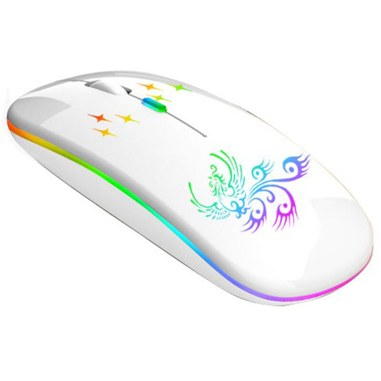 Wireless Optical Mouse 2.4G+BT3.0+BT5.2 3-mode Ergonomic Mouse Built-in 500mAh Rechargeable Battery for PC Laptop Rose Gold, White - White