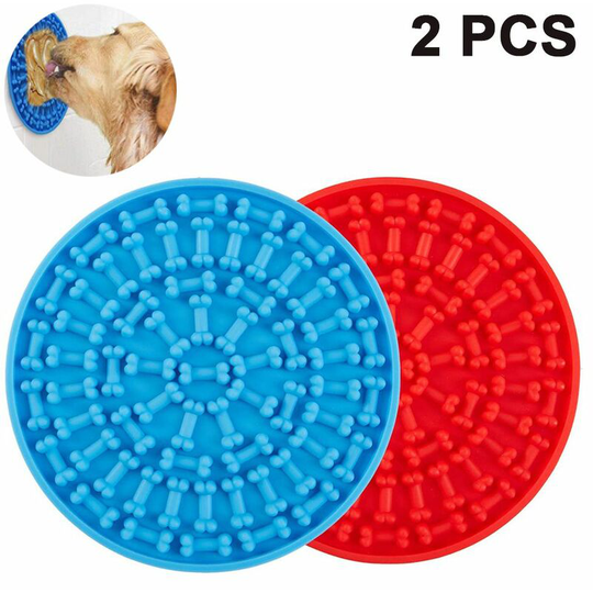 2Pack(Blue+Red)Dog Lick Pad Slow Feeder Lick Mat for Dogs,Dog Peanut Butter Lick Pad with Super Suction to Wall,Pet Lick Mat for Pet Bathing,