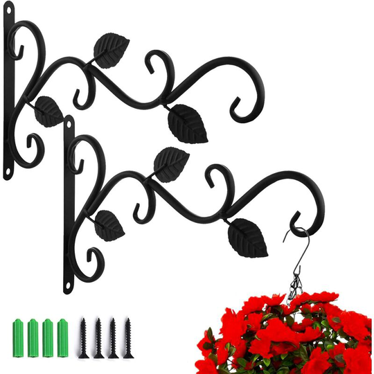 Litzee - 2 Packs Hanging Basket Brackets Plant Hook Metal Outdoor Garden Heavy Duty Wall Hook Plant Hanger for Lanterns Planter Flower Pots Hanger