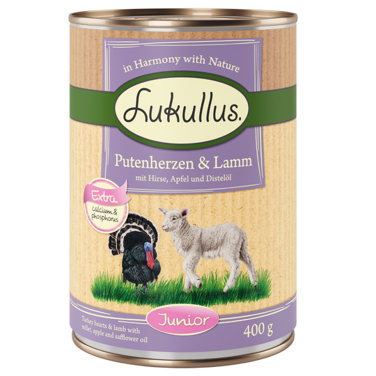 Lukullus Junior Saver Pack 24 x 400g - Turkey Hearts & Lamb