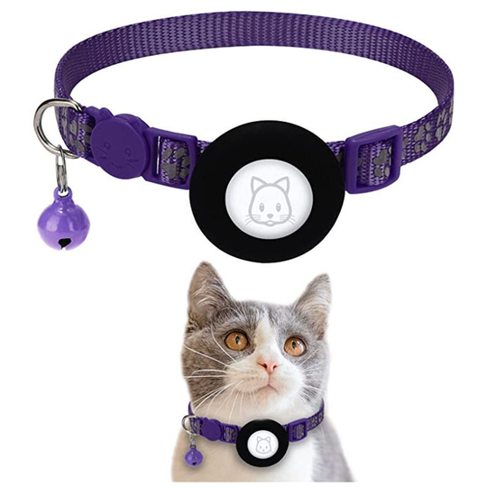 2 pieces Reflective Cat Collar Breakaway With Gps Holder, Safety Buckle And Bell For Cat Kitten Puppy purple and yellow