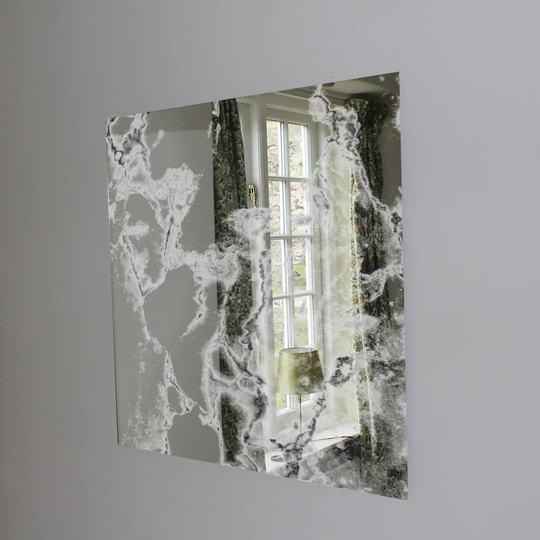 Grey & Black Marble Texture Designer Mirror Art Print