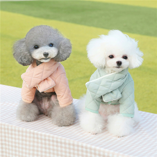 2 pcs cat and dog clothing Autumn and winter simple diamond plaid scarf fashion cotton padded clothes two leg clothes 26 * 37 * 25cm