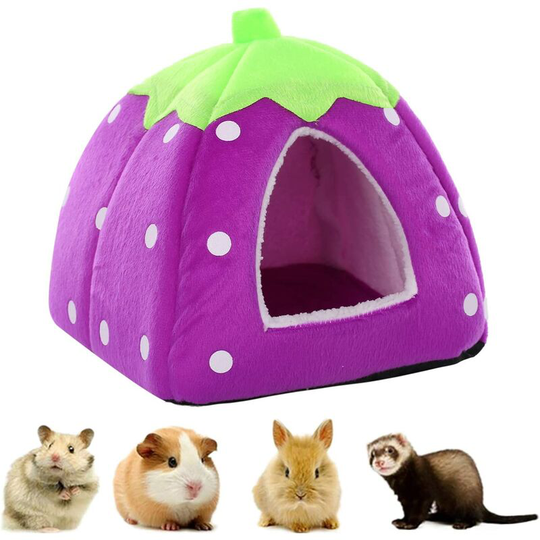 Small Pet Winter House, Multi-function Strawberry Warm Nest Bed, Non-Slip Sleeping Bag for Hamster Guinea Pig Hedgehog Squirrel Hedgehog(Purple)