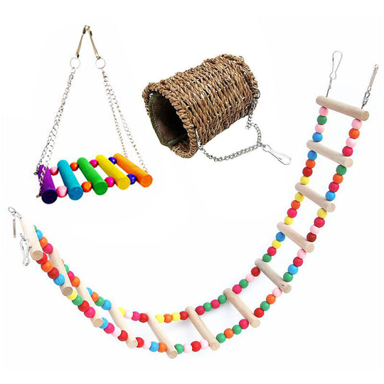3PCS Bird Parrot Toys,Bird Warm Nest Hanging Colorful Swing Climbing Ladder ,Ladder Swing for Small Parakeets Totoro Squirrel Multicolor