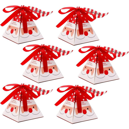 50 Pcs Christmas Cookie Boxes, Small Holiday Christmas Candy Treat Boxes for Gift Giving Packaging Containers & Tins with Ribbons and Tags - Santa