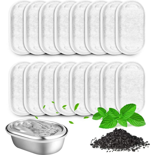 Perle Rare - 16 Pack Replacement Filters for Cat Water Fountain Stainless Steel - 2L Adjustable Water Flow - Super Quiet Water Dispenser for Dogs