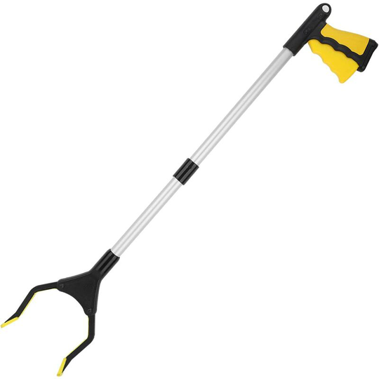 Pickup Tools, 81cm Folding Extension Clamp, Handicapped Aluminum Utility Tool with Swivel Rubber Clamp, Long Arm Extension for Litter Picker - Yellow