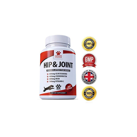 Glucosamine 800mg Advanced Dog Hip and Joint Support Supplements - With Chondroitin MSM & Vitamin C - Canine 120 Chewable Beef Flavoured Tablets F