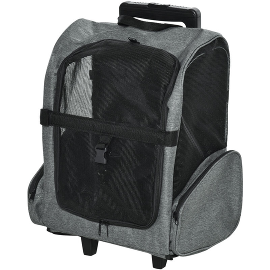 Pet Travel Backpack Bag Cat Puppy Dog Carrier w/ Trolley and Telescopic - Grey - Pawhut