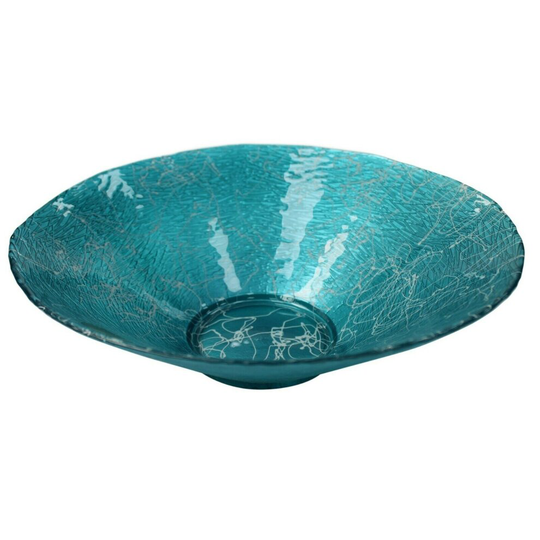 Extra Large 37cm Handmade Blue Glass Fruit Bowl Wedding Table Centerpiece