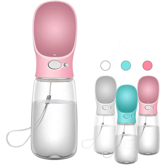 550ml Dog Water Bottle, Portable Water Dispenser Gourd for Dog Puppy Cat Pets Travel Water Drink Bottle-Pink SOEKAVIA