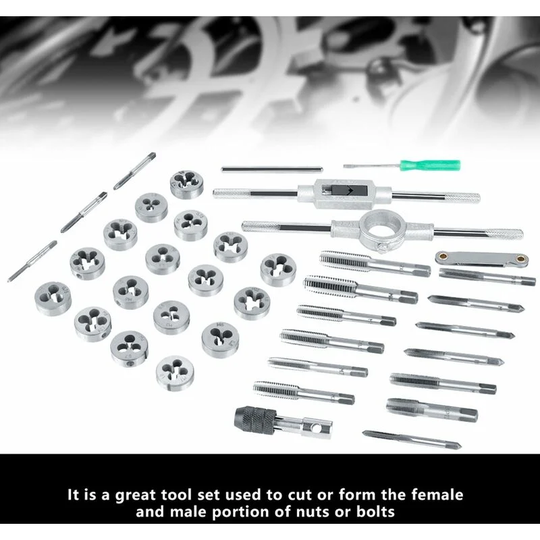 40Pcs M3-M12 Screw Nut Tap and Die Set with Wrenches and Thread Gauge Heavy Duty Hand Tools