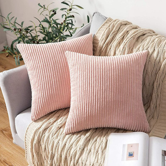 Set of 2 Decorative Corduroy Cushion Cover Sofa Soft Pillow Case for Home Living Room Bedroom 45x45cm Pink