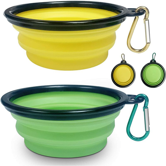 Gdrhvfd - 2 Piece Travel Bowls Foldable Portable Dog Bowls Silicone Bottle Bowl with Carabiner bpa Free for Dogs, Cats, Pets, Hiking, Camping, Water