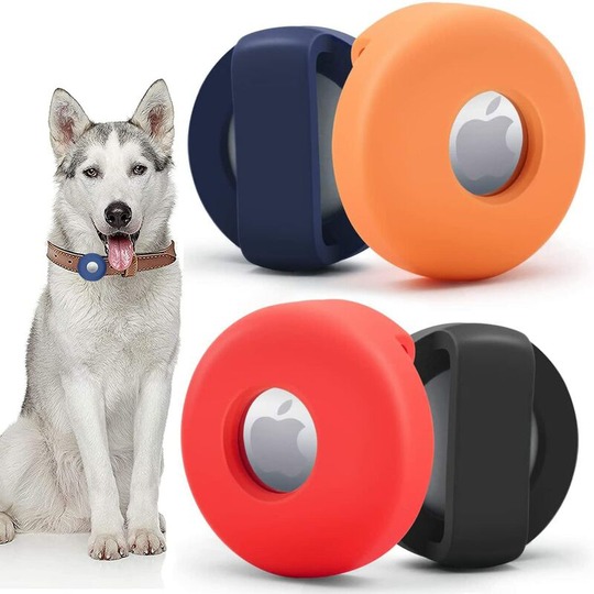 Protective Silicone Airtag Collar Dog Pet Protection Compatible with Airtag Silicone Cover, 4Pcs Airtag Anti-Lost Collar for Dog Cat Kids Bags (Dark
