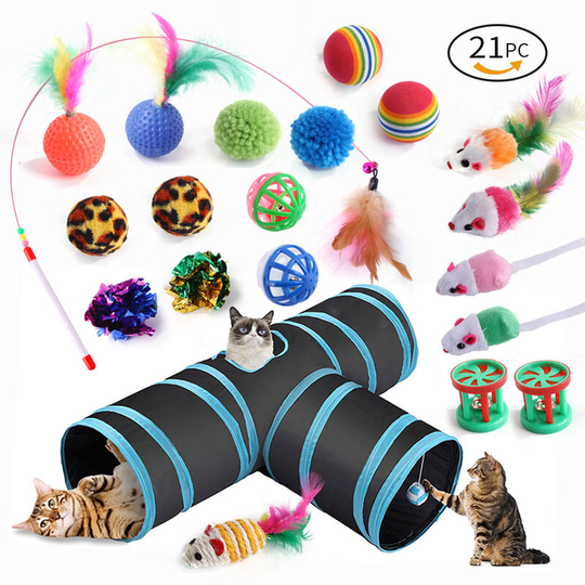 Cat toy set with cat tunnel, cat toys variety pack, assorted toys for cat kitty, kitten mouse toy set (27 pcs)