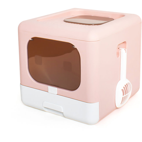 Lifcausal - Portable Foldable Cat Litter Box Large Fully Enclosed Cat Potty Toilet Front Entry Top Exit with Lid Litter Scoop