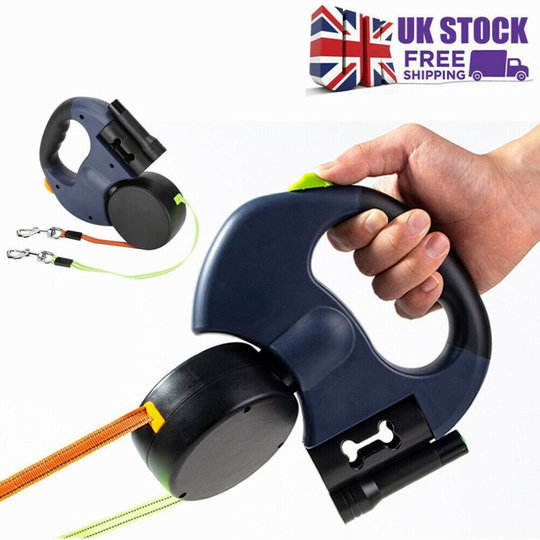 3M Double Headed Retractable Dog Lead with Flashlight Reflective Leade