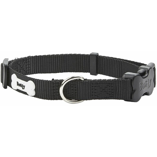 Adjustable Soft Strong Fabric Dog Puppy Pet Collar with Buckle and Clip for Lead - Black - Large