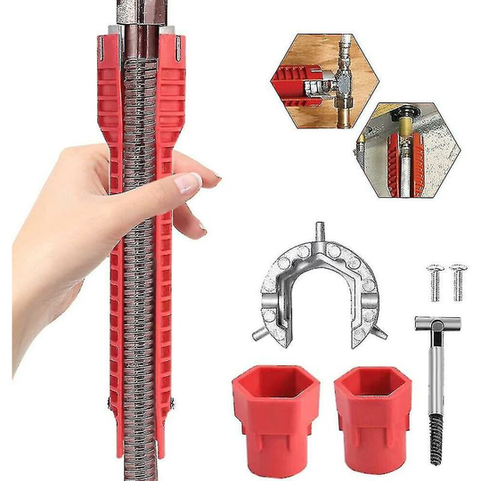 Joorrt - 8 -in -1 multifunction sink tap key, aluminum alloy tap key, red