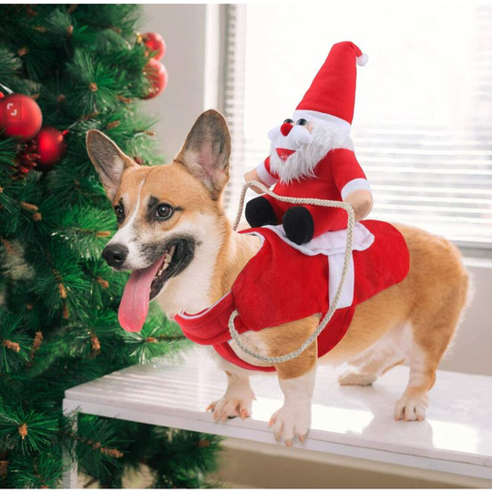 Dog Santa Riding Christmas Costume Funny Pet Cowboy Ride Horse Designed Dogs Cats Clothes Party Dress Up Clothing Christmas Halloween (1 Pack, L)