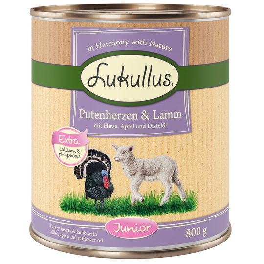 Lukullus Junior Turkey Hearts & Lamb - 6 x 800g