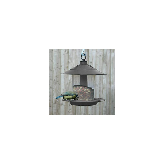 (GREY) PLASTIC HANGING BIRD FEEDER LANTERN BIRD SEED FOOD NUT FEEDER HUB STORAGE GARDEN