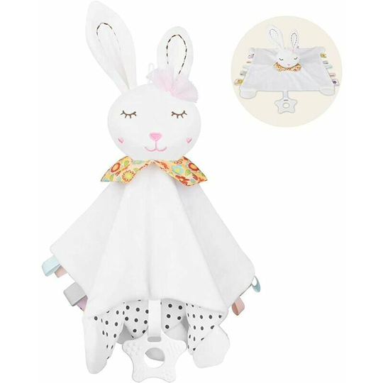 Monly - Baby Towel Toys, Soft Toy Soothing Towel Rattle Baby Activity Rattle for Newborn Tollders Girls Boys Best Gifts (White Rabbit)