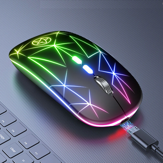 Wireless Mouse 5 Button Rechargeable Mobile Optical Mouse with Colorful LED Lights for Laptop, PC Black 2.4G Wifi
