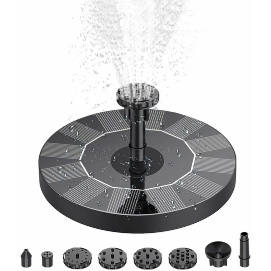 Solar Fountain Pump with 6 Nozzles Freestanding Water Pump Floating Fountain for Birdbath Aquarium Pool Fish Tank Garden Small Pond, Type 1, 1W